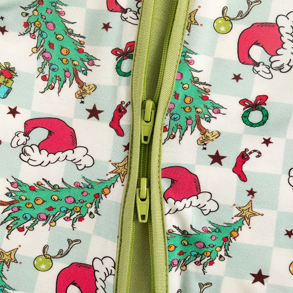 FancyPrince - Christmas Tree Santa Hat Green Plaid Baby Bamboo Zipper Romper