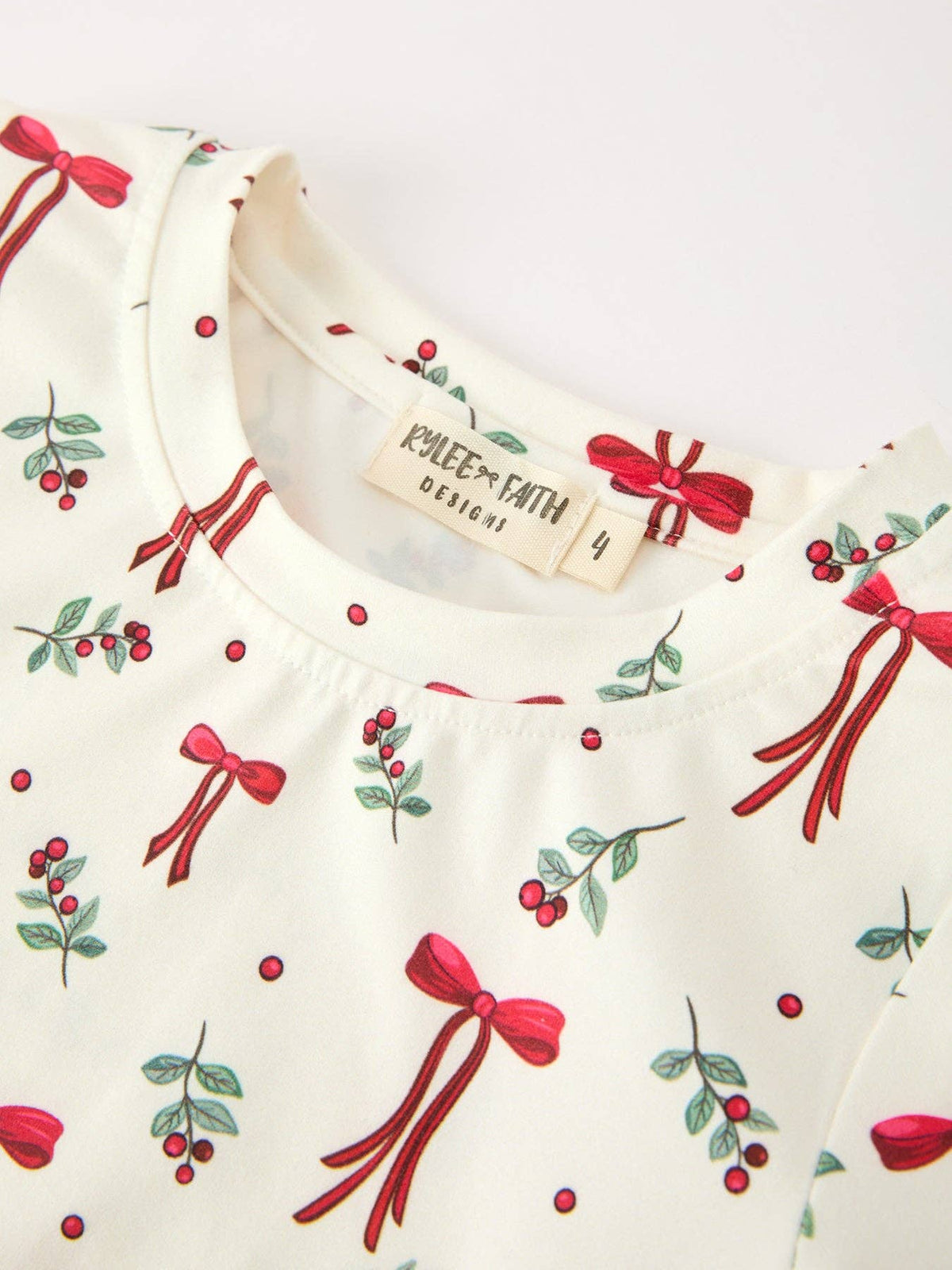 Bow & Holly Print Scallop Trim Pants Set