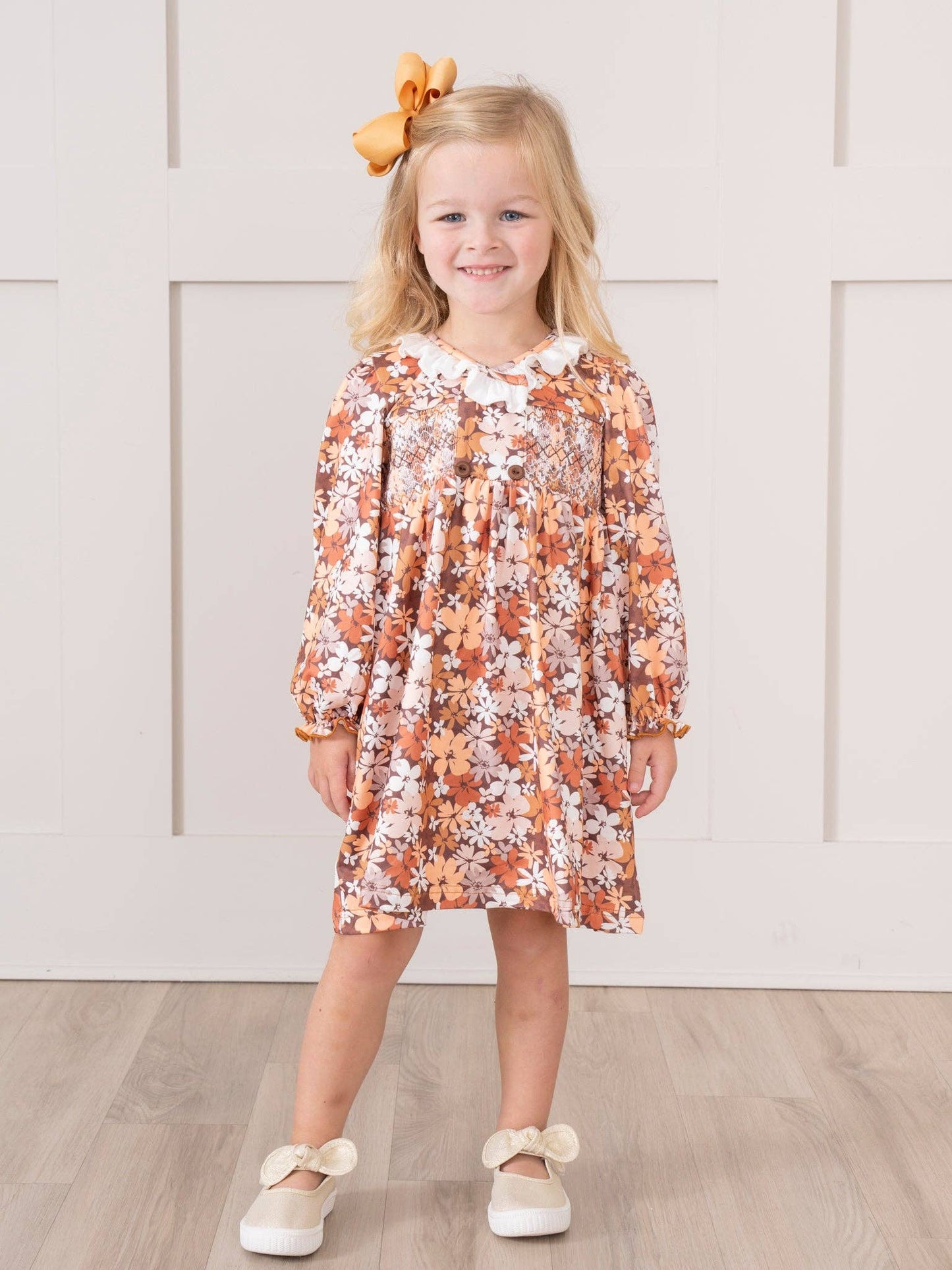 Brown Autumn Florals Ruffle Dress