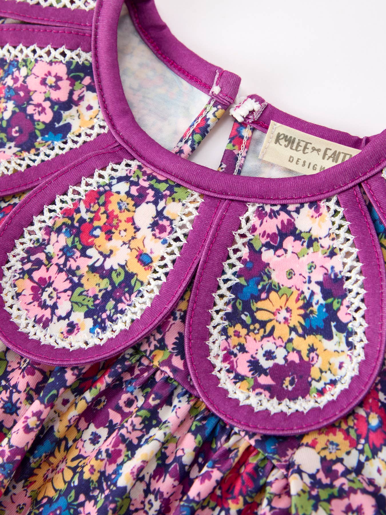 Rylee Faith Designs - Purple Floral Bow Petals Collar Girls Romper