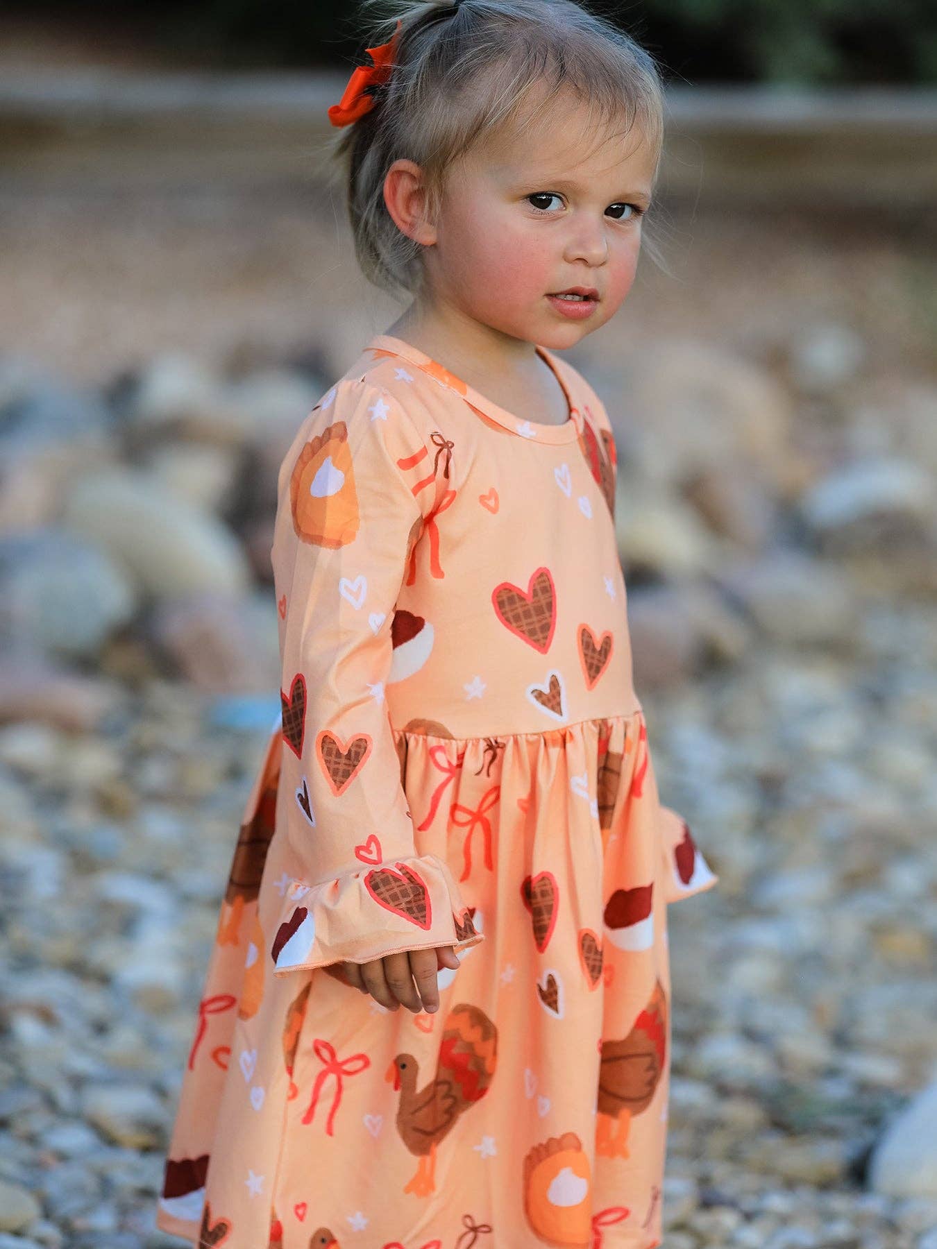 Rylee Faith Designs - Thanksgiving Day Turkey Pie Print Ruffle Sleeve Dress
