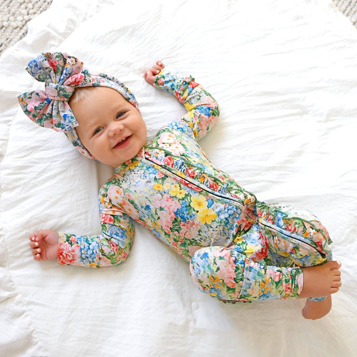 Joanna RUFFLE ZIP Bamboo One Piece Floral Baby Clothing