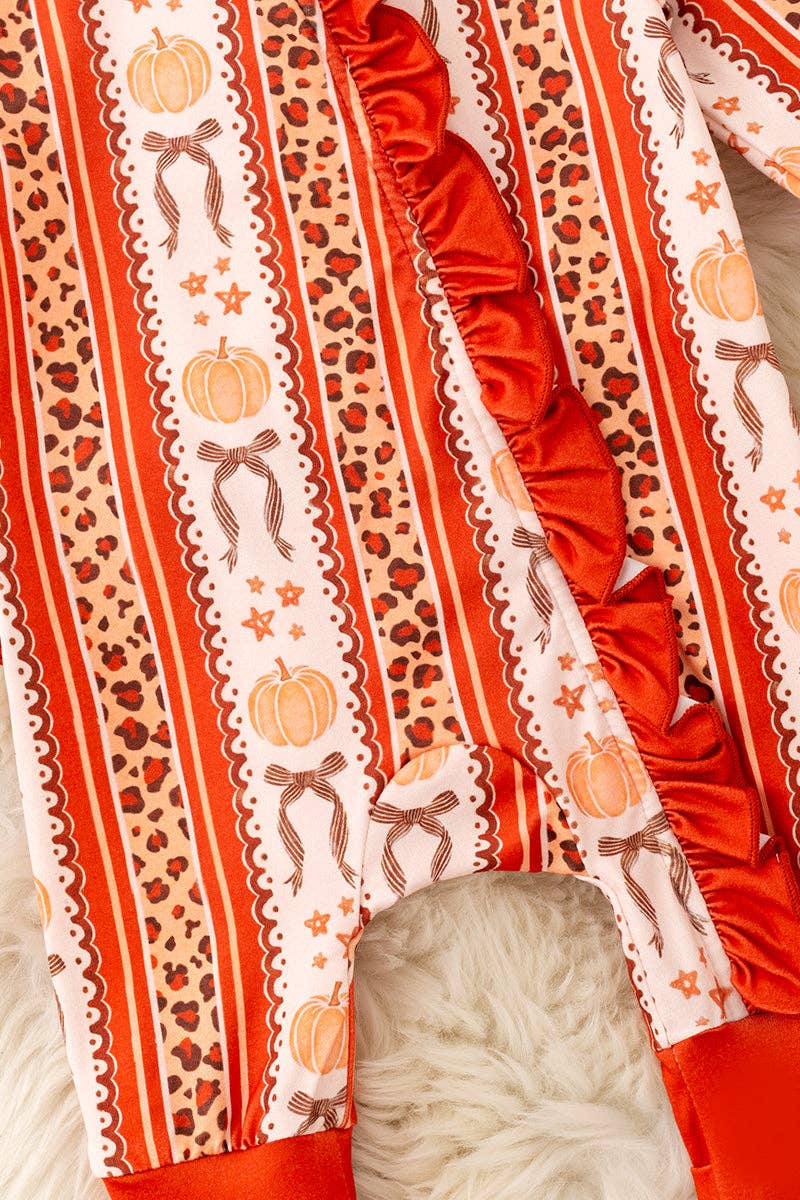 Kids Charm Online - Pumpkin & cheetah printed girls baby romper with ruffle butt. RPG62331 SOL