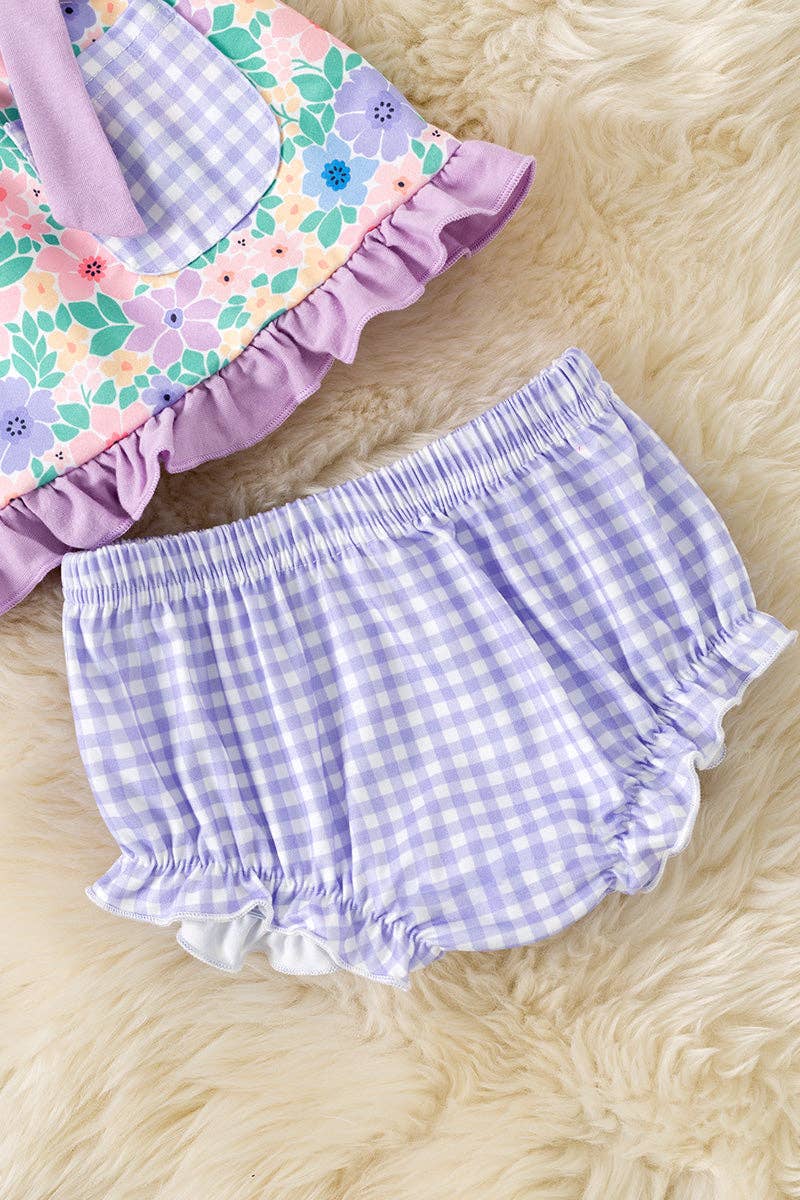 Kids Charm Online - Lilac trim floral printed runic and gingham pockets & pockets. RPG60329 JEAN