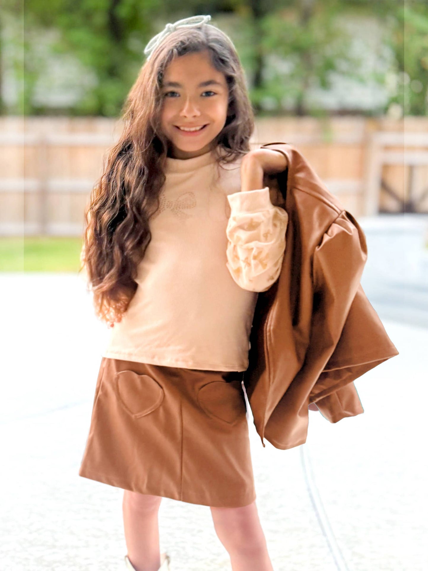 Girl's 3pc Pleather Jacket & Skirt Set