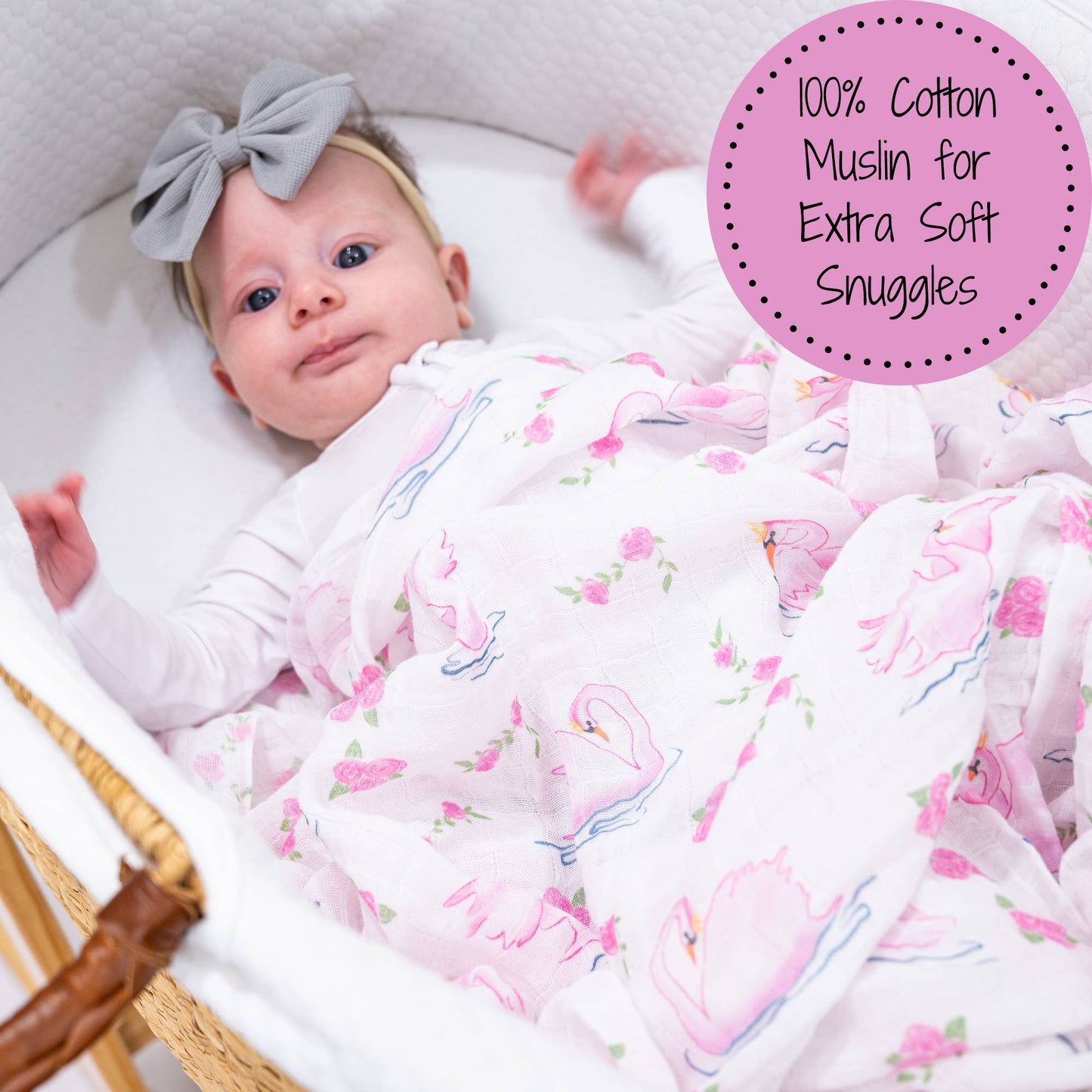 LollyBanks - Beautiful Swan Baby 100% Cotton Muslin Swaddle Blanket