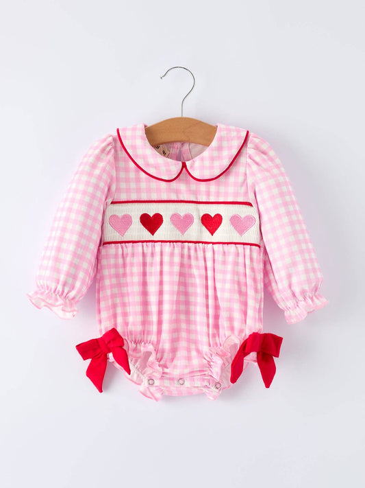 Rylee Faith Designs - Girls' Valentine's Day Heart-embroidered Plaid Baby Romper
