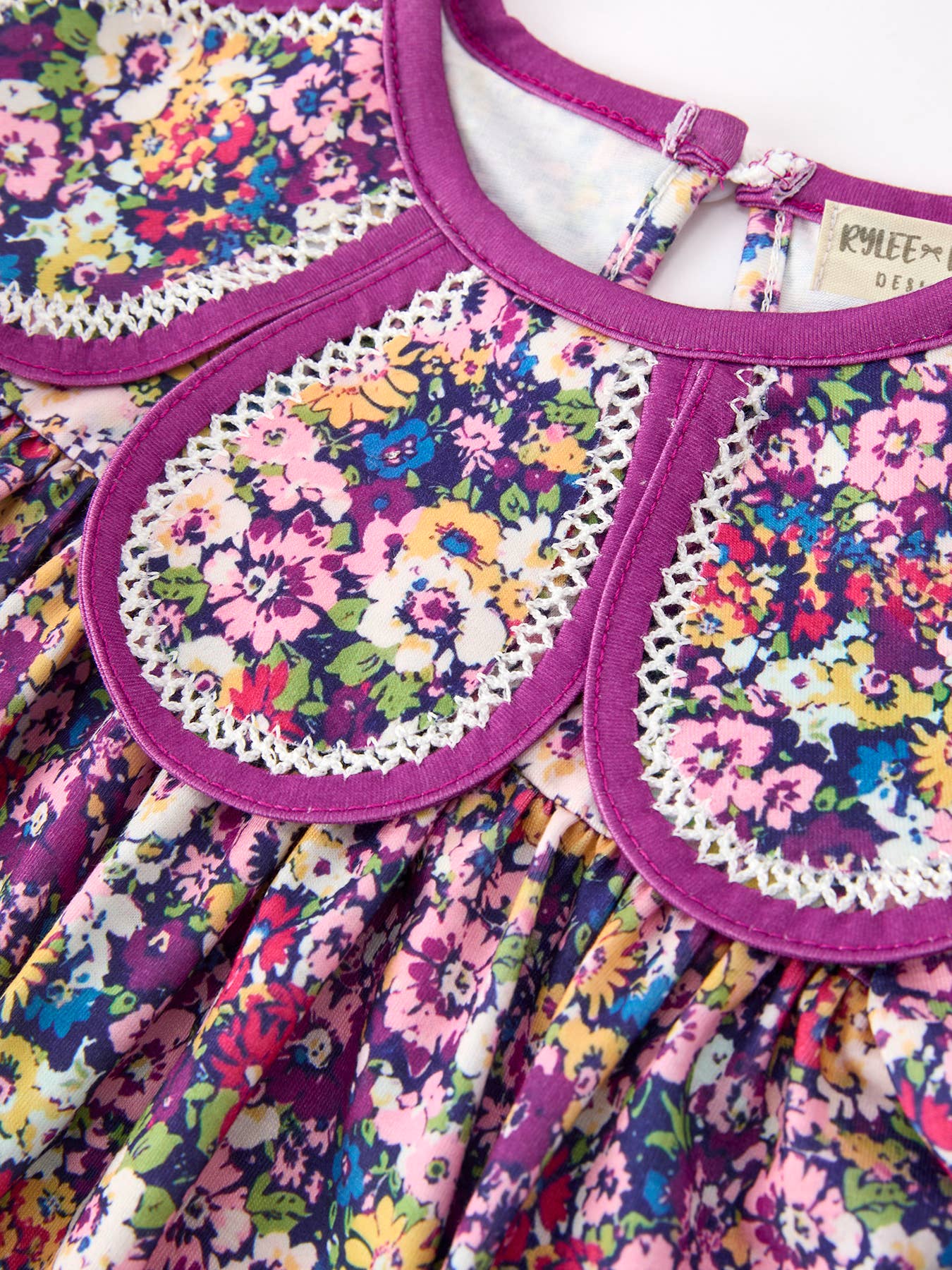 Rylee Faith Designs - Purple Floral Bow Petals Collar Girls Dress
