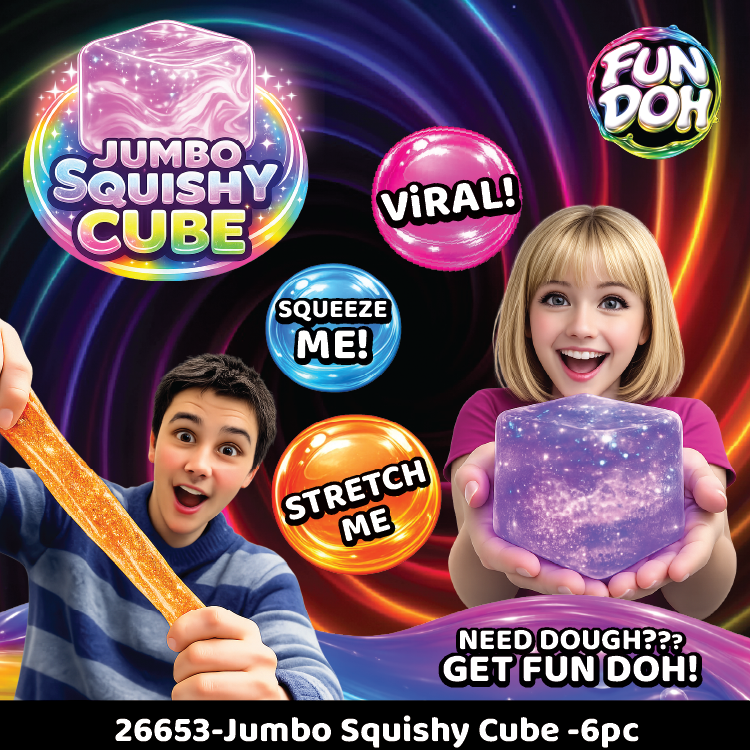Novelty Brands - Fun Doh JUMBO Squishy Cube | Viral Assortment - 6/Display