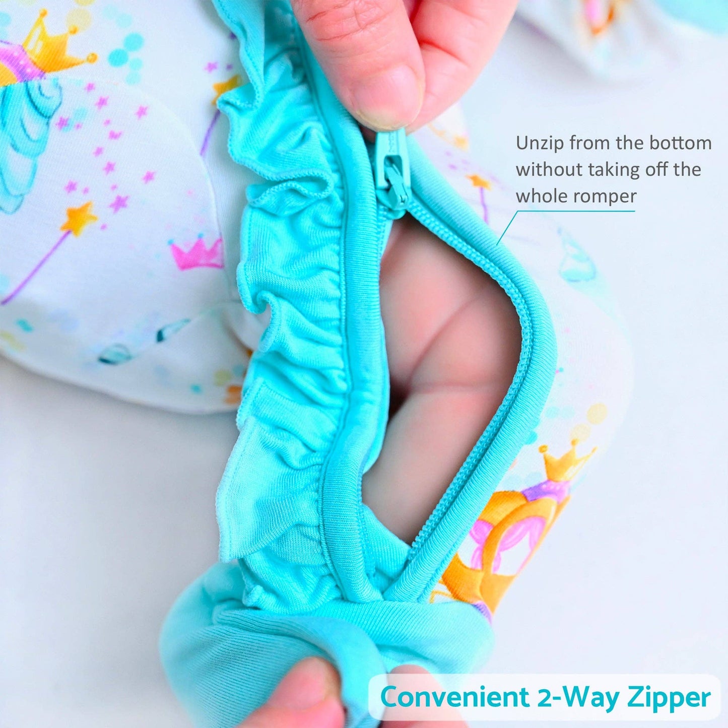 LollyBanks - Bamboo Baby Convertible Ruffle Zipper Pajama Glass Slipper