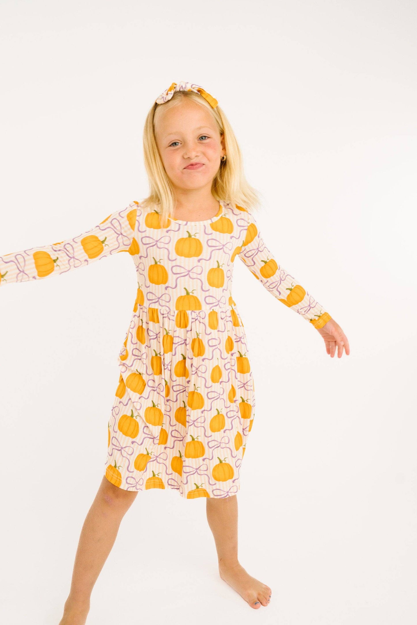 Little One Shop - Pumpkin & Bows Bamboo Dress
