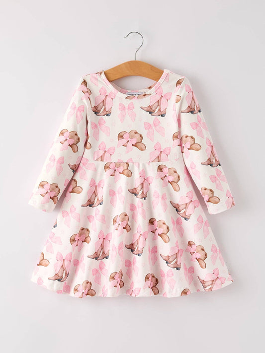 Autumn Western Girls Bow Milk Silk Long Sleeve Dress