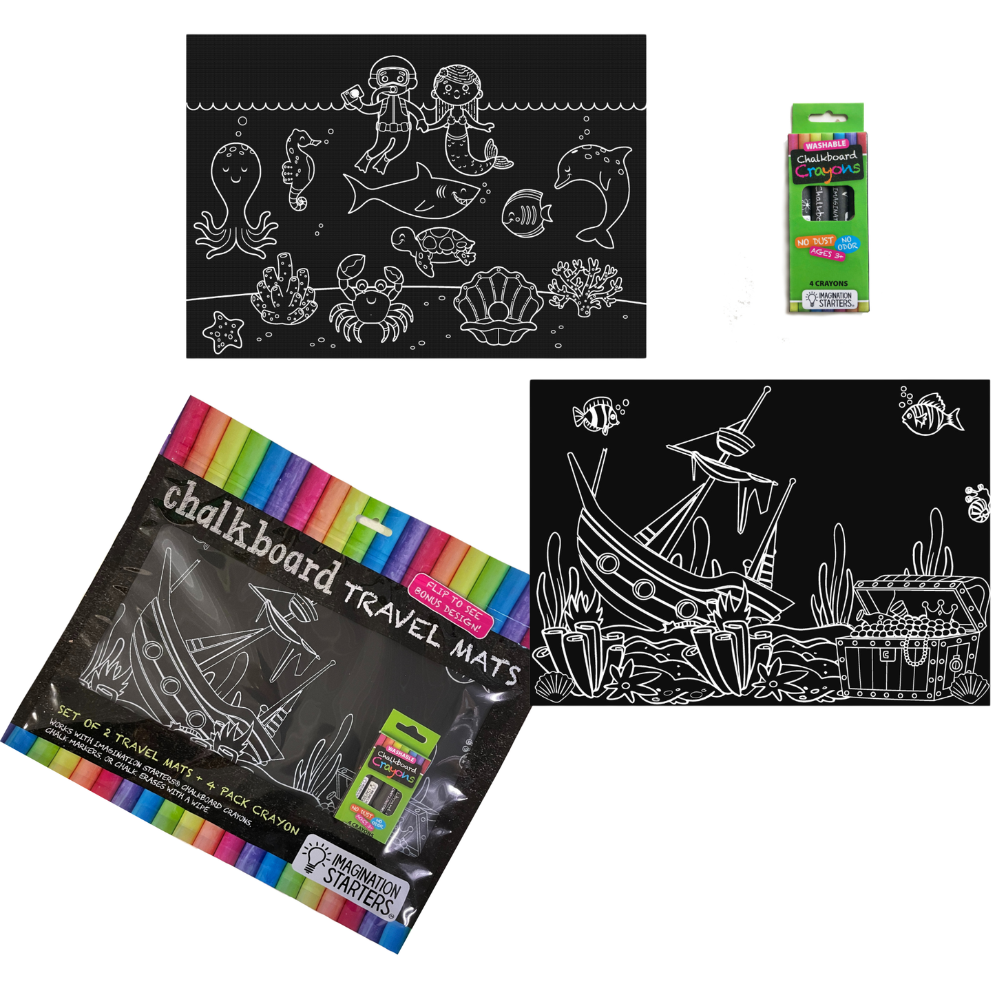 Imagination Starters - Chalkboard new Aquarium/Sea Life Travel Mat Set