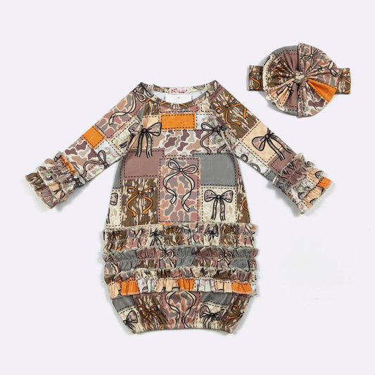 Clover Cottage - Camo Patchwork Baby Gown