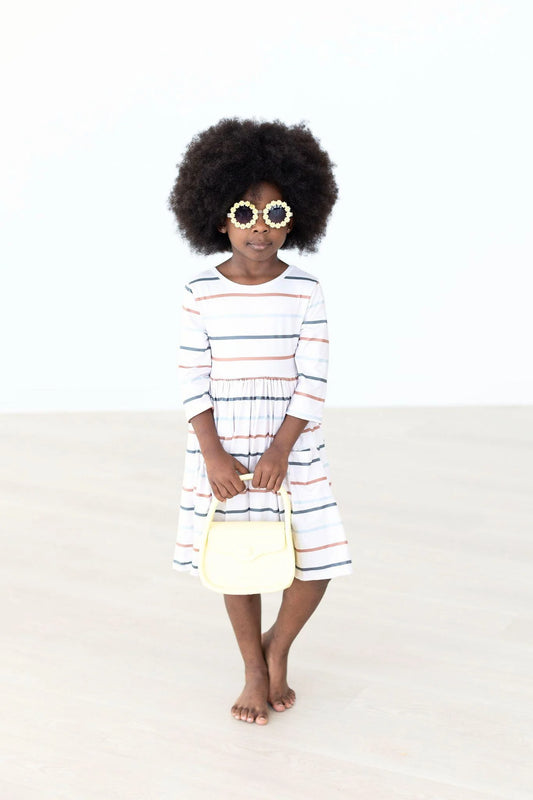 Fall Stripe 3/4 Sleeve Pocket Twirl Dress