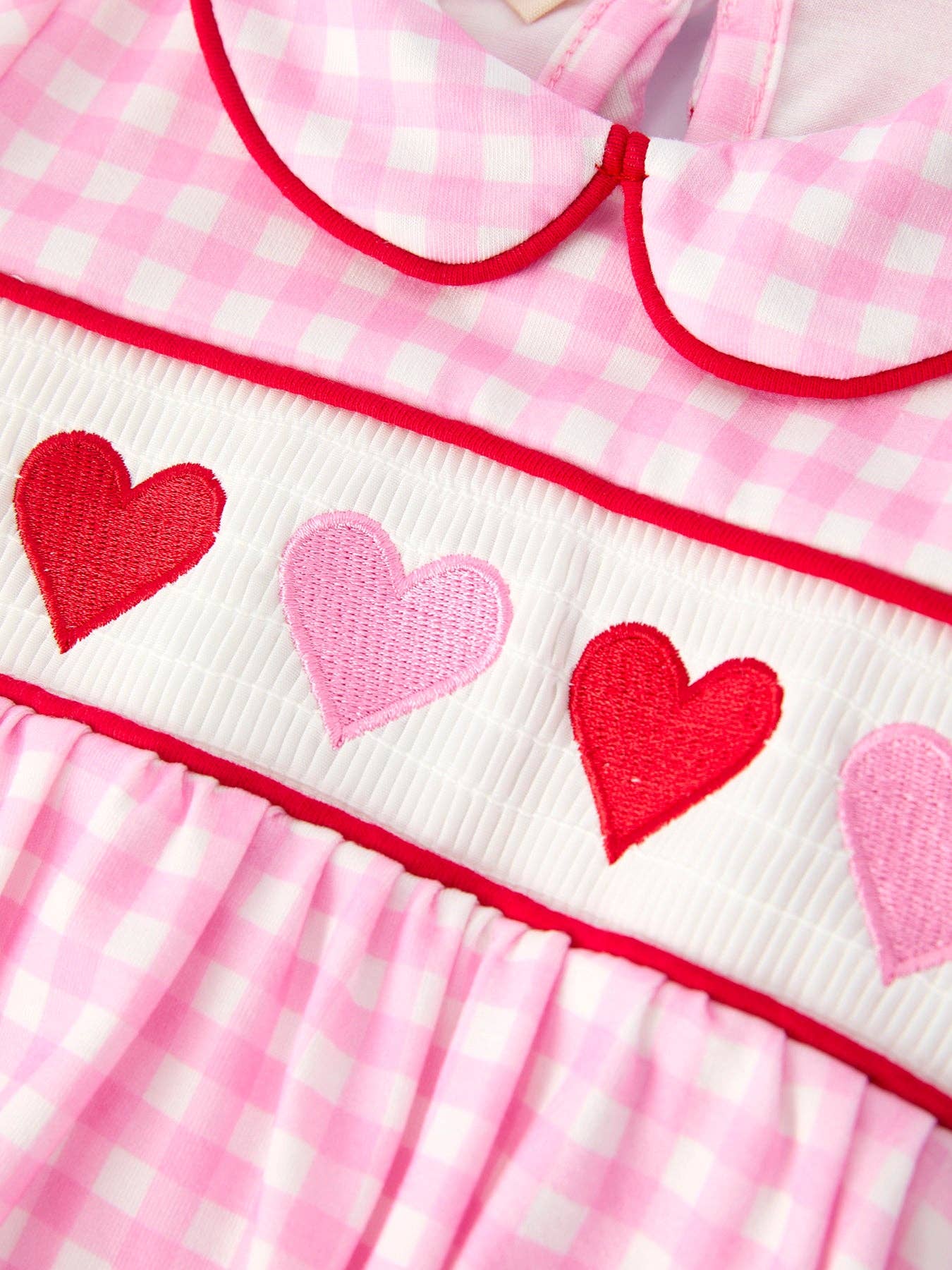 Rylee Faith Designs - Girls' Valentine's Day Heart-embroidered Plaid Baby Romper