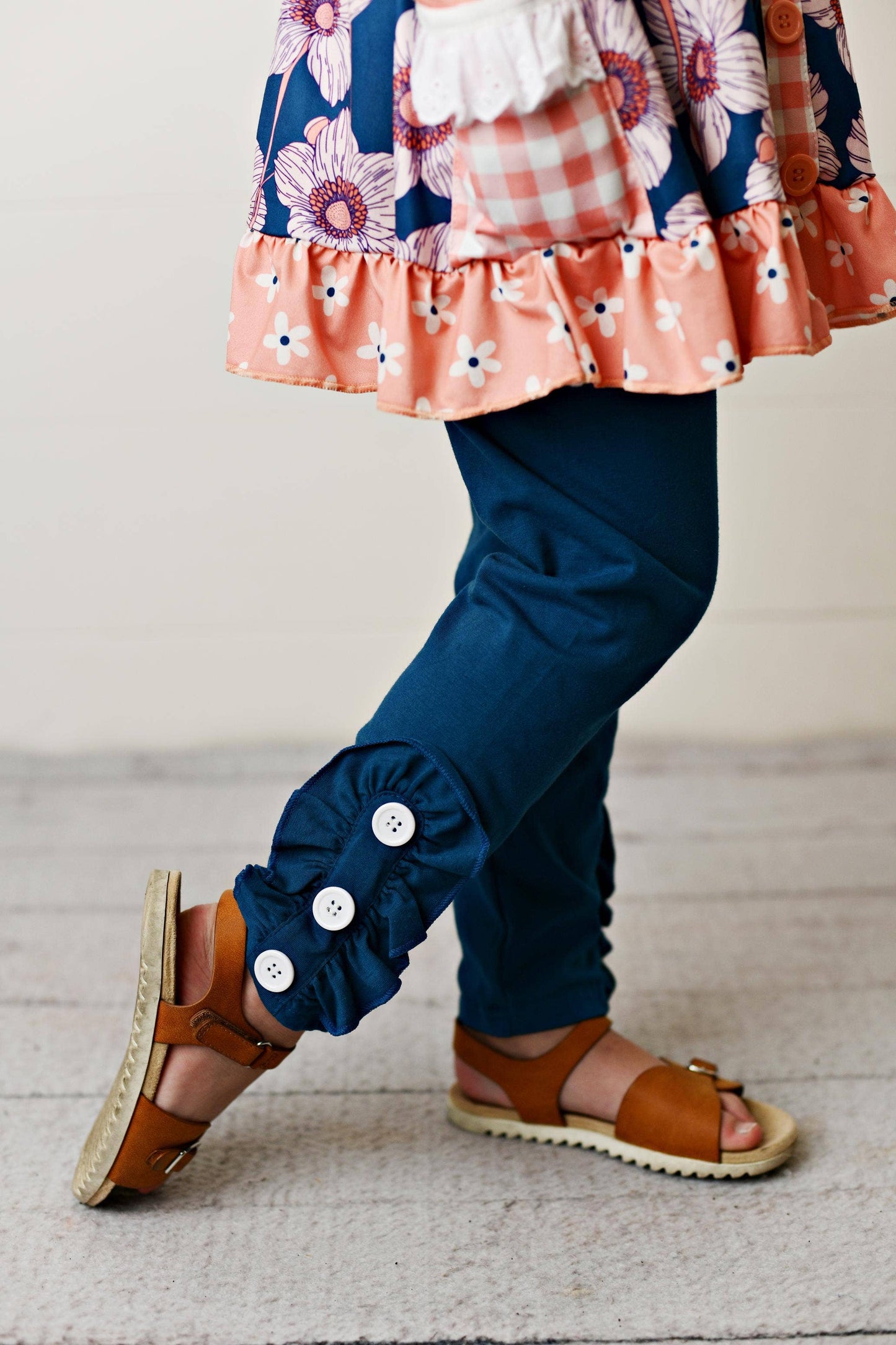 Adorable Sweetness - Kids Peach Blue Pocket Ruffle Pant Fall Winter Set