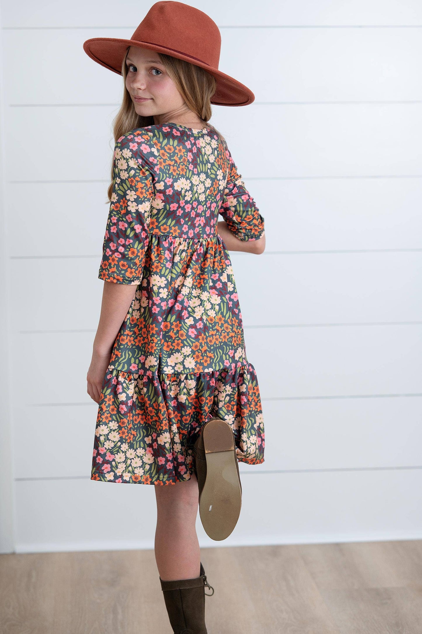 Oopsie Daisy - Girls Emma Rust Fall Flower Fields Tiered Twirl Dress