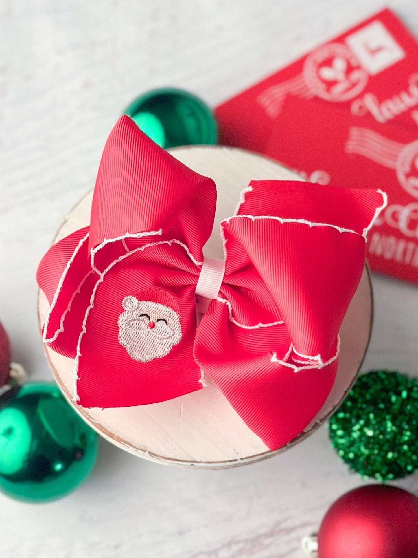 The Hair Bow Company - Santa Embroidered Hair Bow | Clip or Headband