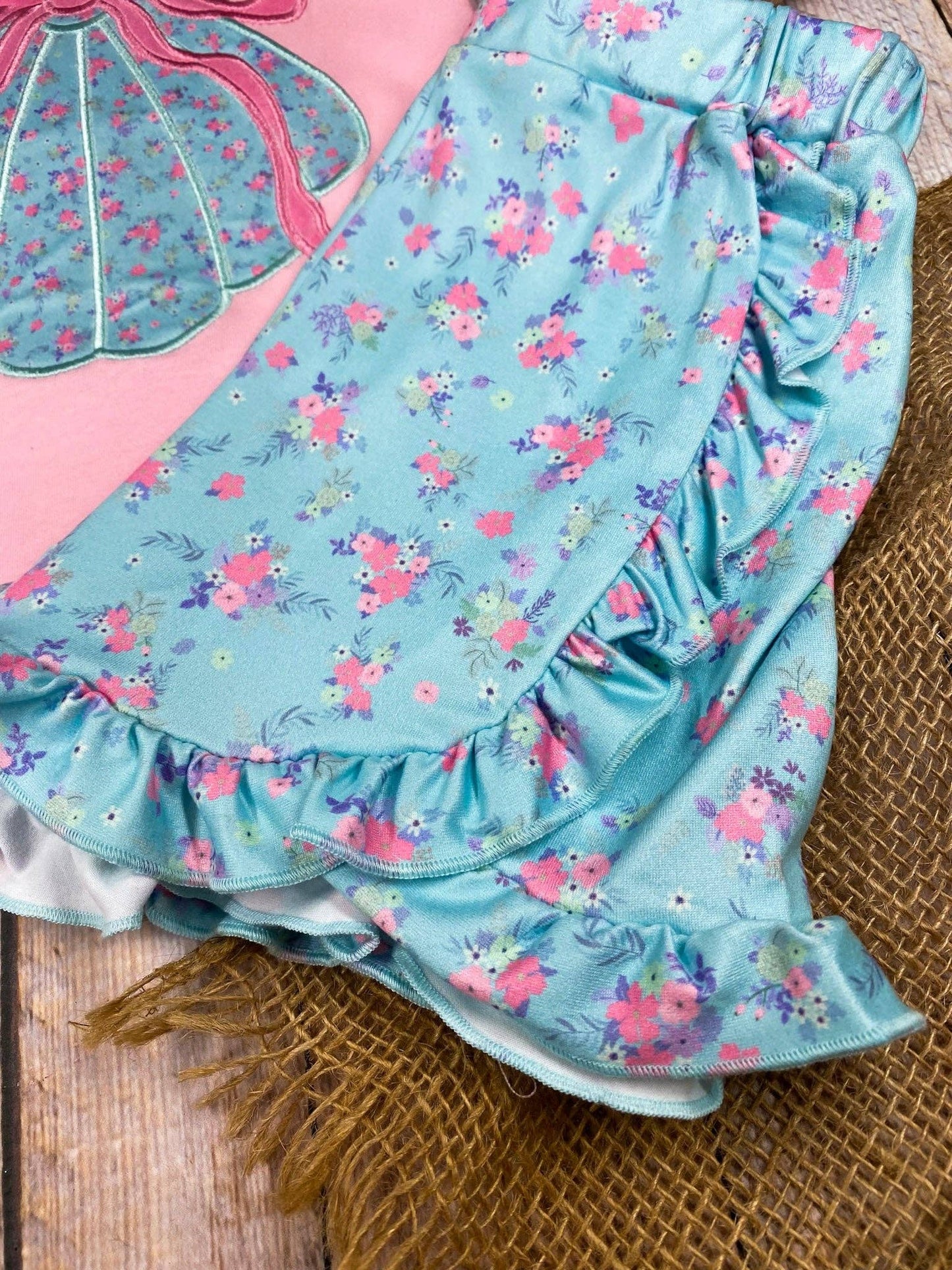 Pink Seashell Ruffled Girls Shorts Set