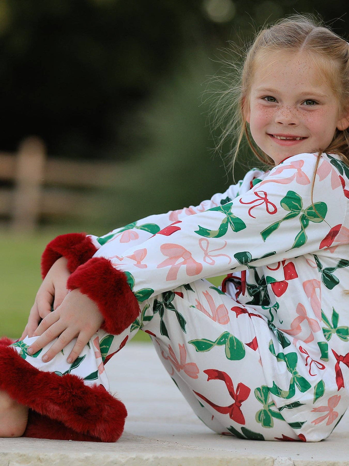 Holiday Bow Print Christmas Pajama Set