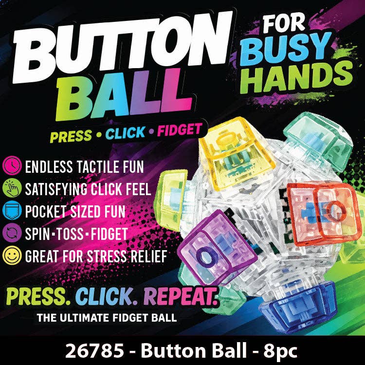 Novelty Brands - Fidget Button Ball Silicone Sensory Stress Toy - 8/Display