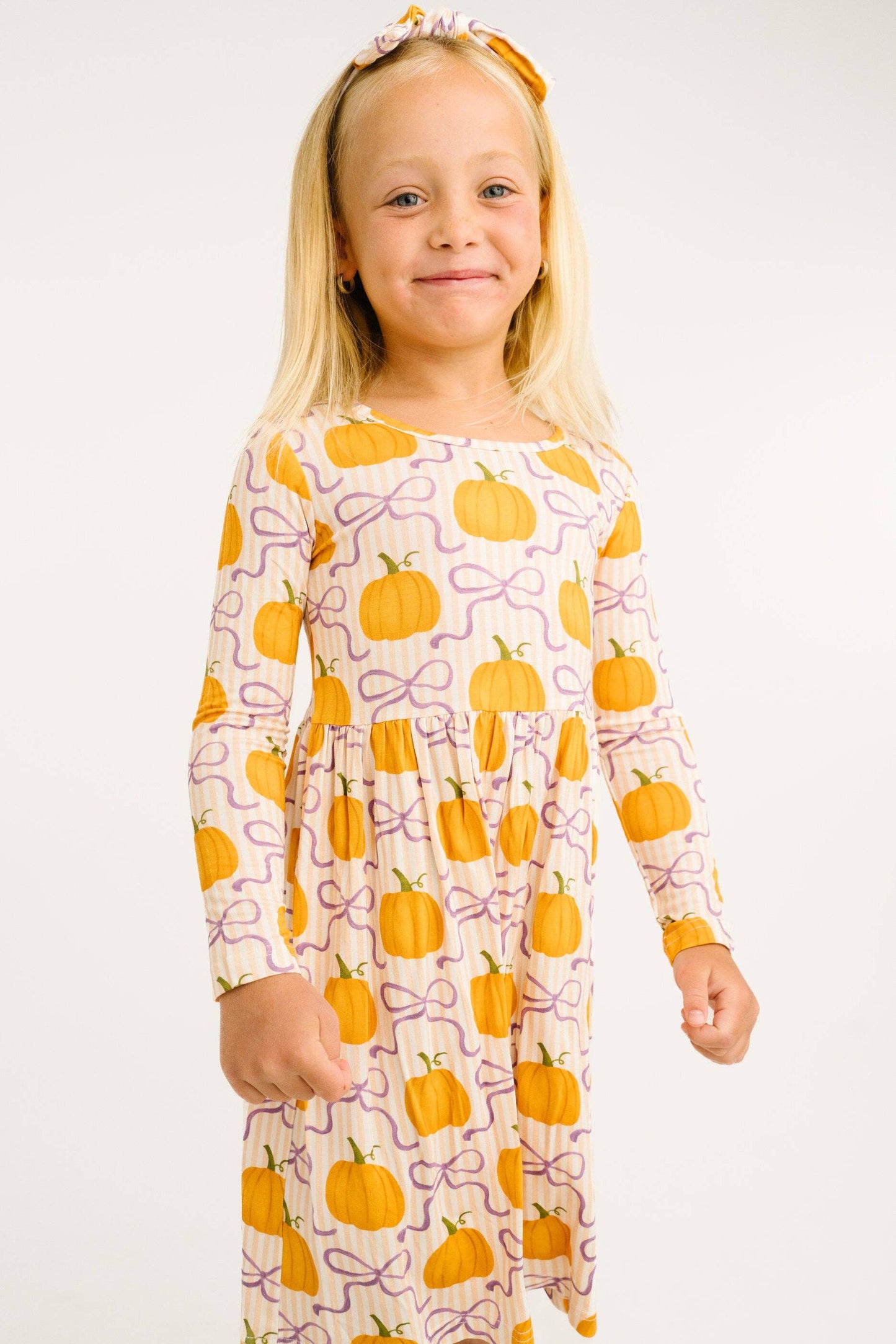Little One Shop - Pumpkin & Bows Bamboo Dress