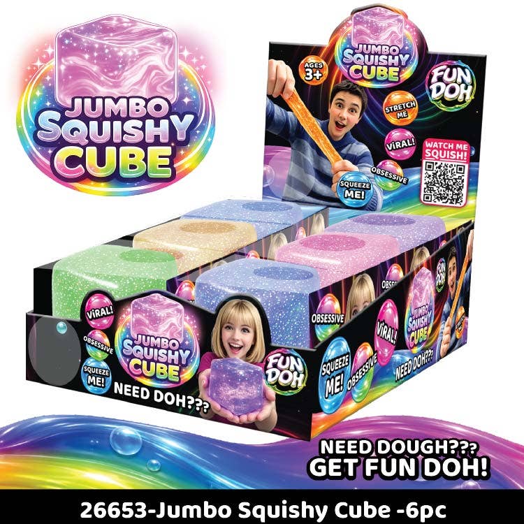 Novelty Brands - Fun Doh JUMBO Squishy Cube | Viral Assortment - 6/Display