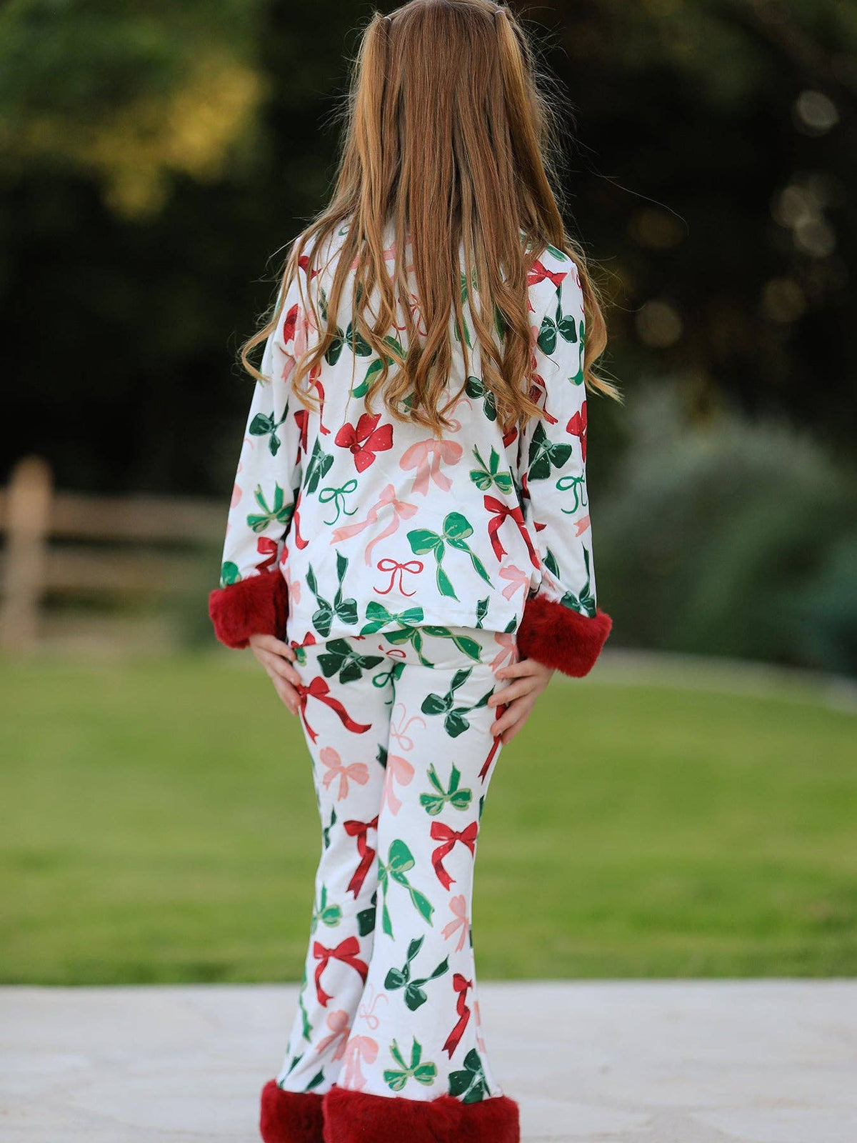 Holiday Bow Print Christmas Pajama Set