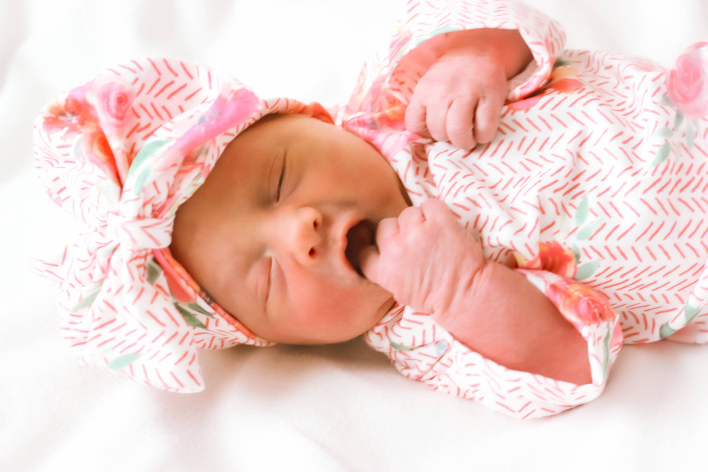 Adorable Sweetness - Infant Girls Peach Rose Baby Gown and Bow Headband