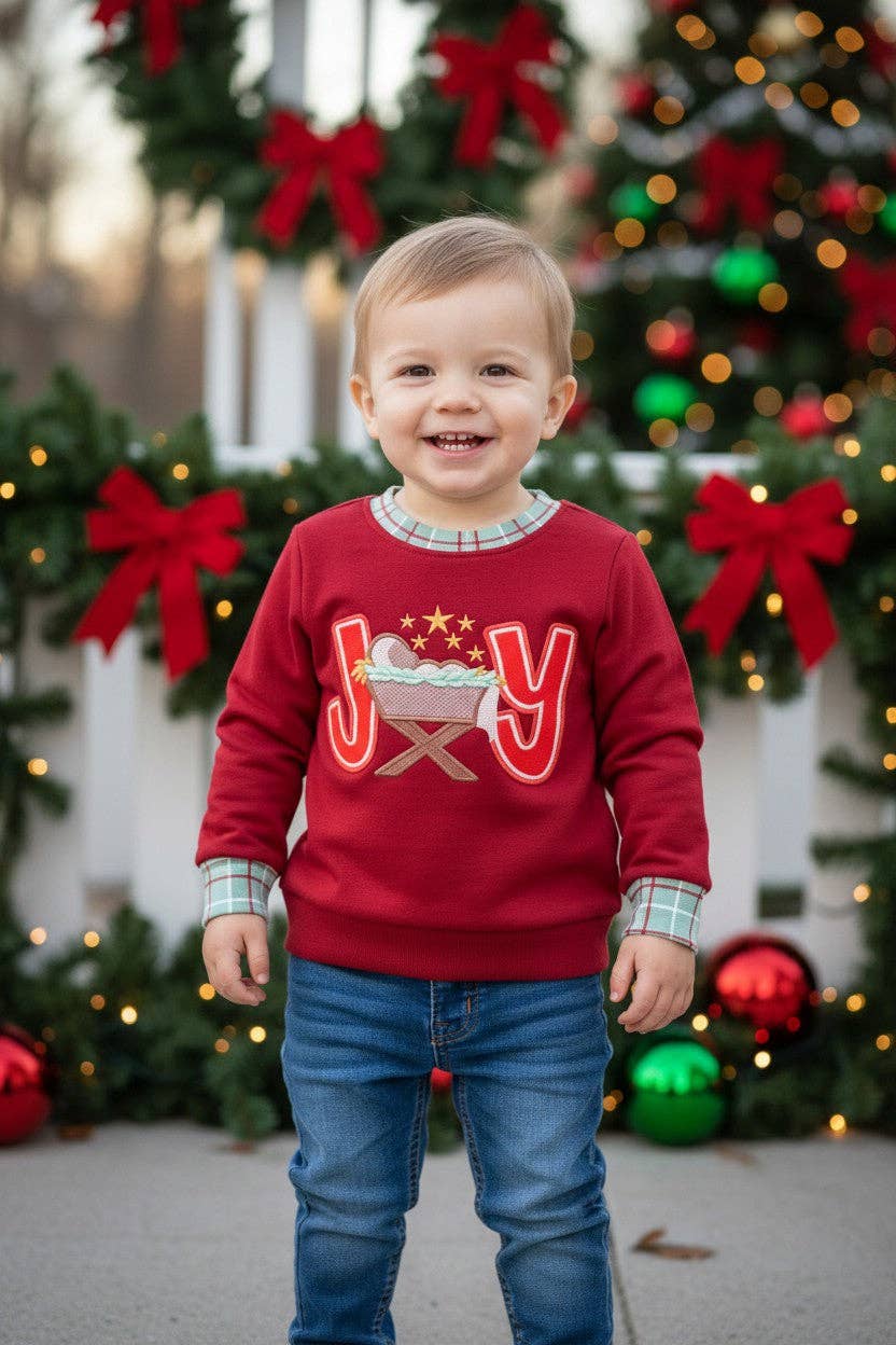 Kids Charm Online - "Joy" Burgundy applique sweatshirt. TPB60651 AMY