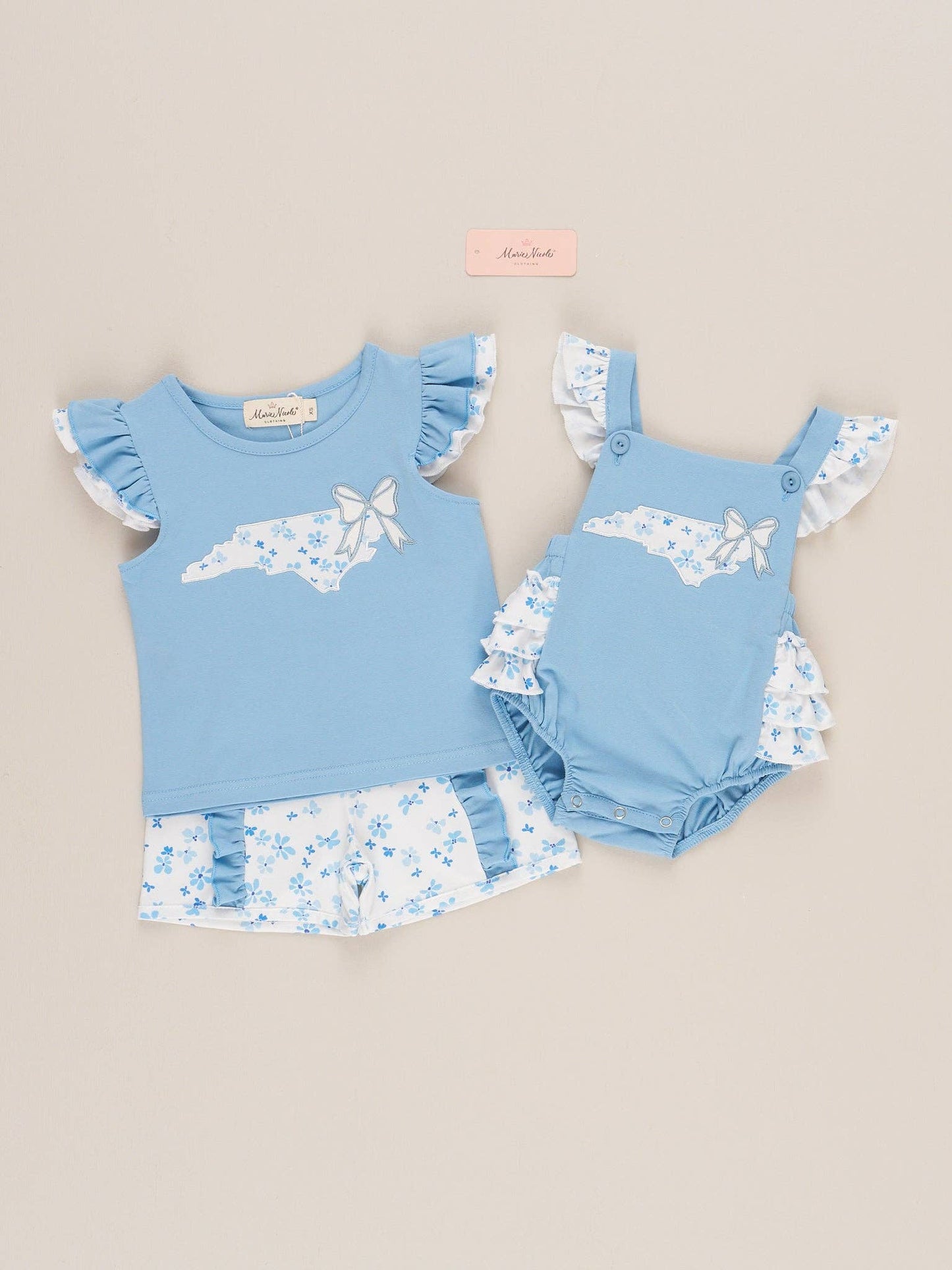 North Carolina Embroidered Floral Ruffle Bubble Romper