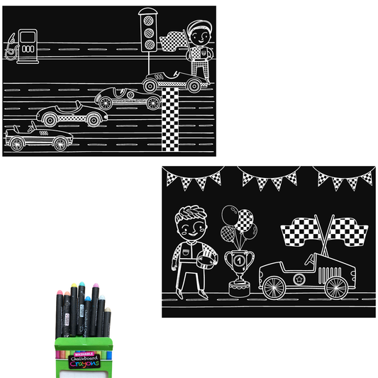 Imagination Starters - Reusable Coloring Placemat Set- Race Day