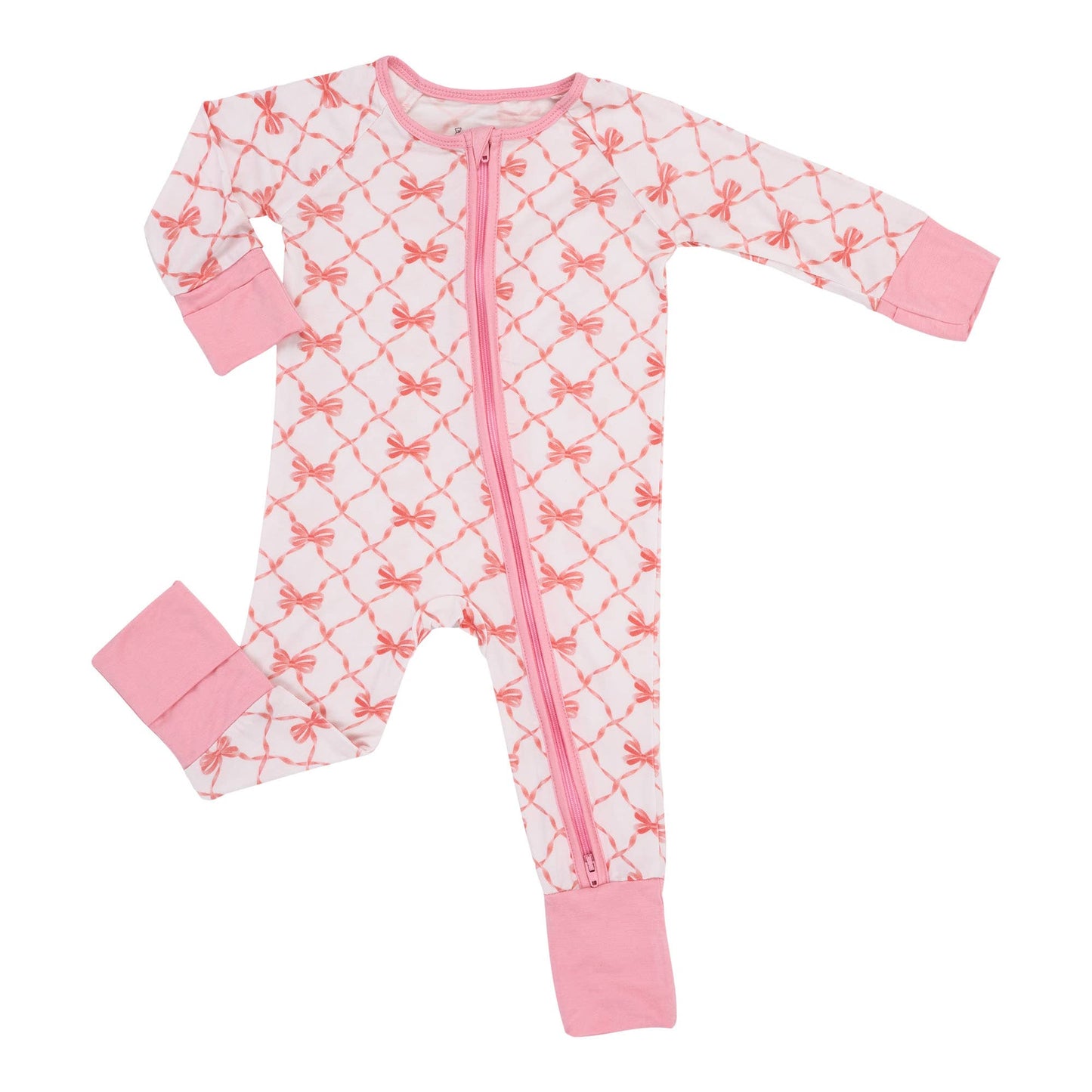 LollyBanks - Beautiful Bows Baby Bamboo Pajamas, 2-Way Zipper Romper