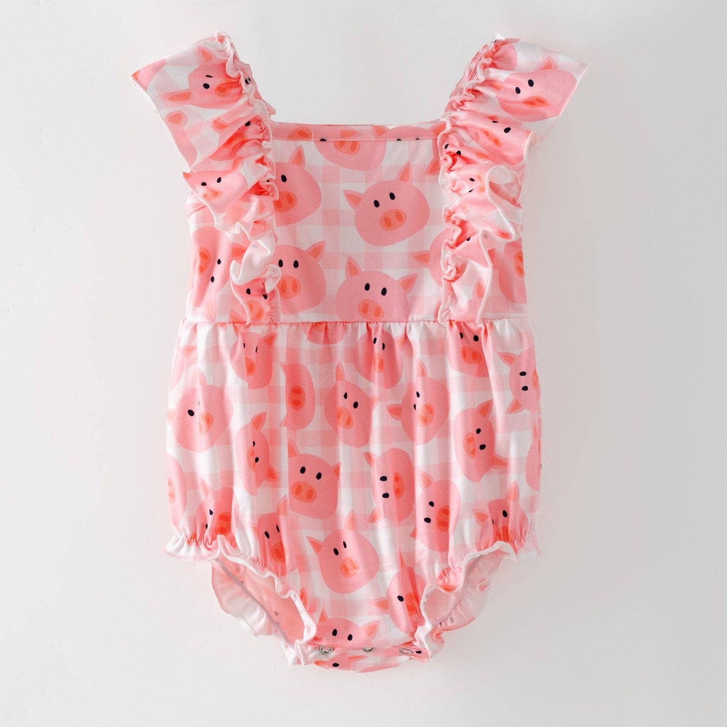 Pink Pig Gingham Bubble Romper | Baby Farm Animal Onesie