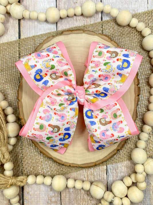 Little Chicken Patch Print Double Layer XL Hair Bow | Clip Only