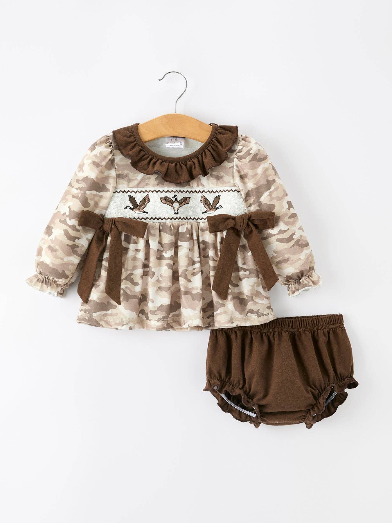 Rylee Faith Designs - Duck Smocked Camo Baby Bloomer Set Bow Detail