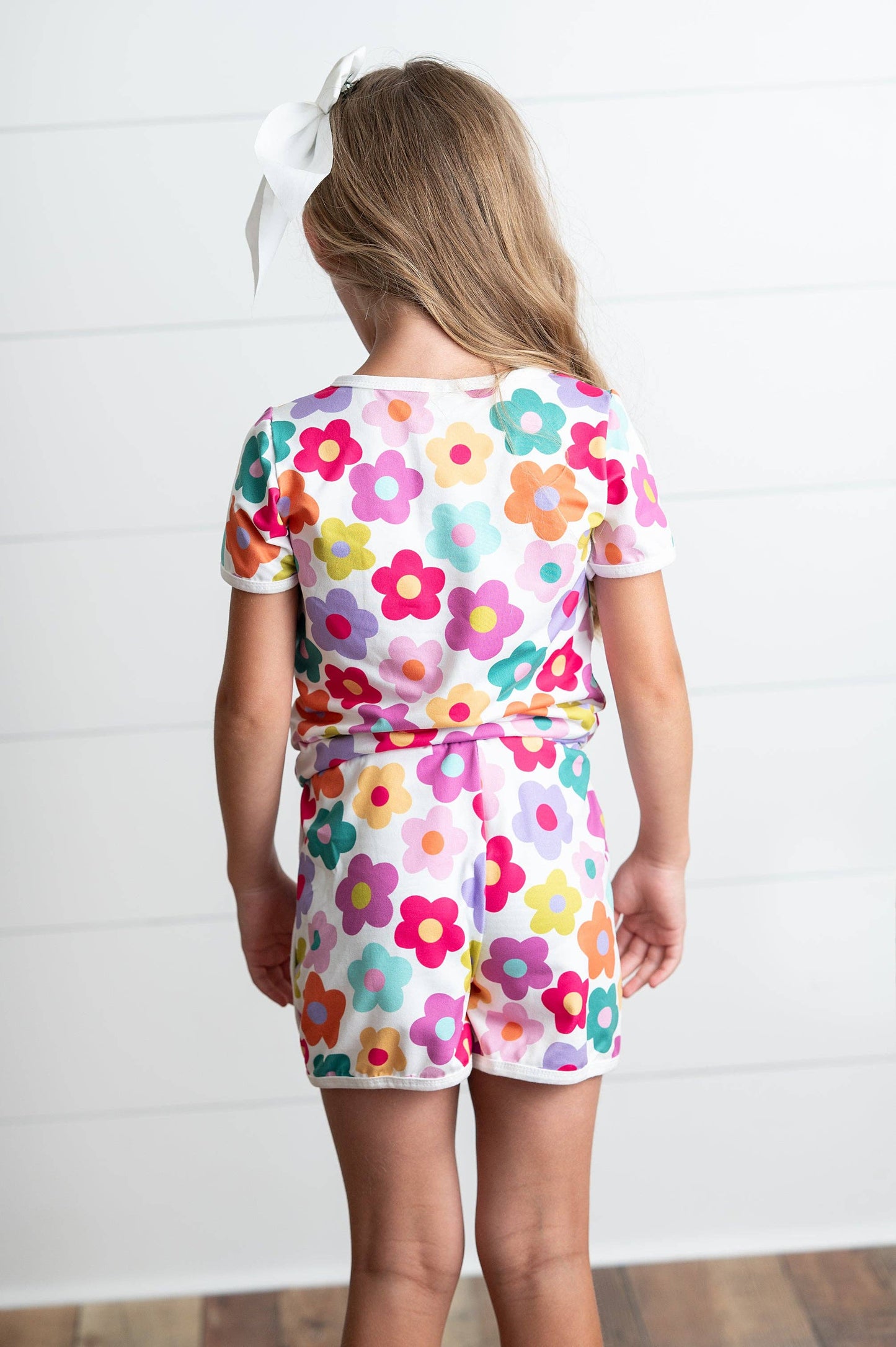 Adorable Sweetness - Girls Bright Pink Teal Flower Spring Summer Short Set