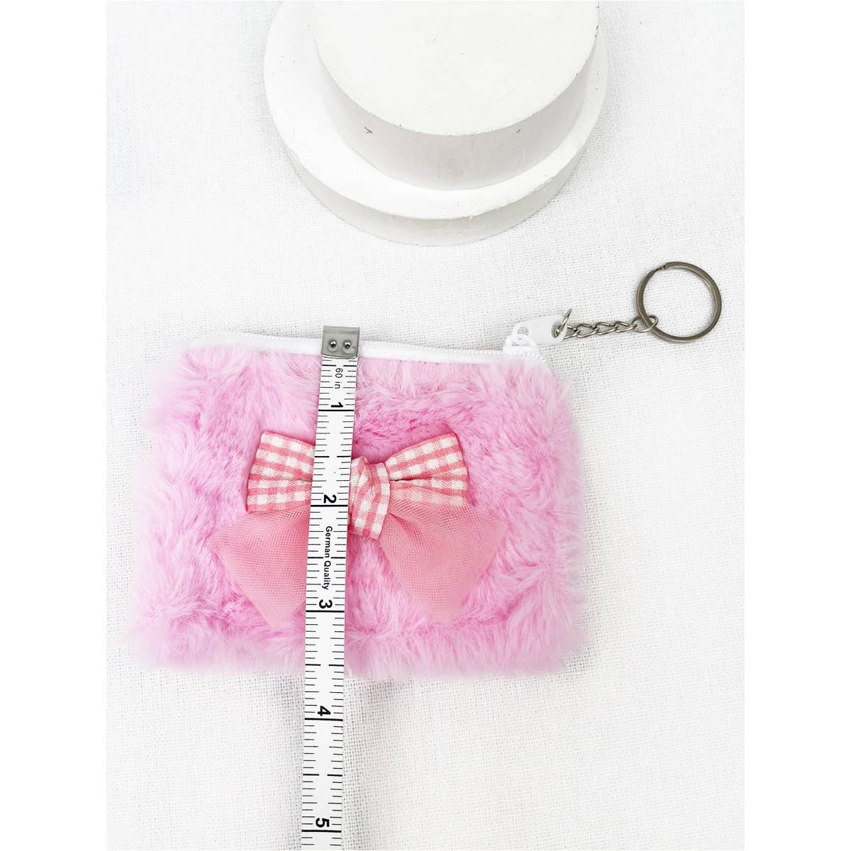 Faux Fur with Bow Detail Coin Purse with Key Ring