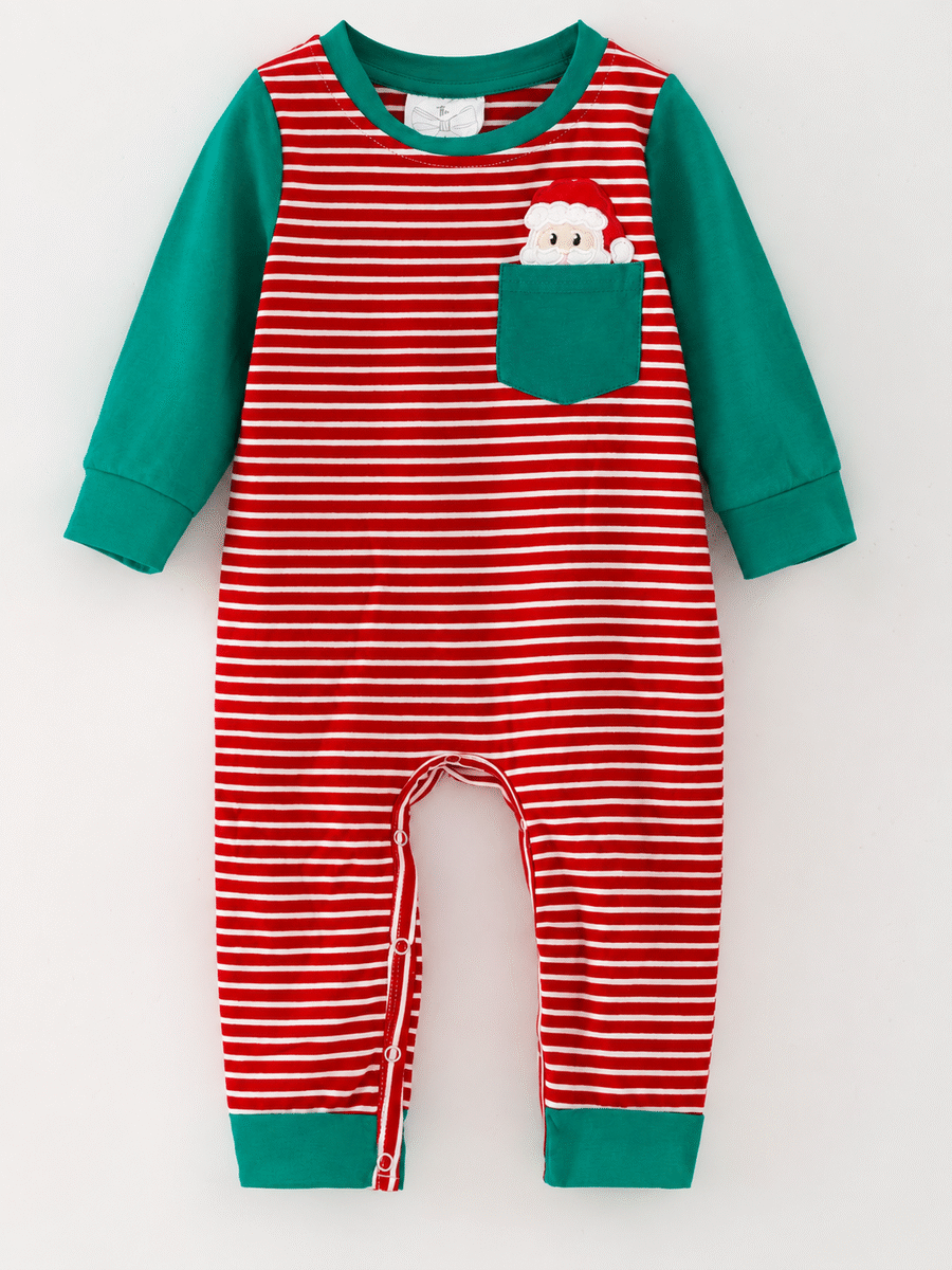Striped Christmas Santa Pocket Boys Infant Romper