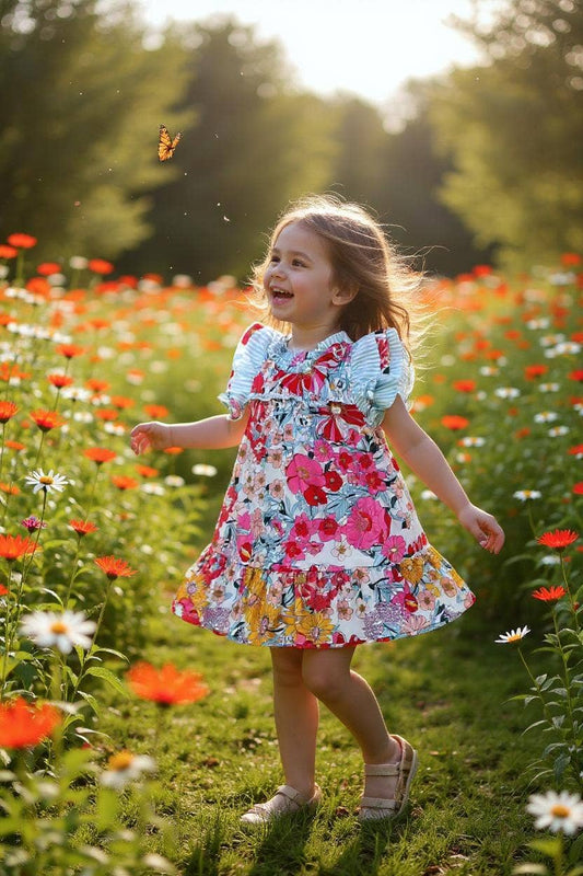 luluclothes - Mom and me floral printed smocking girls dress DLH2882