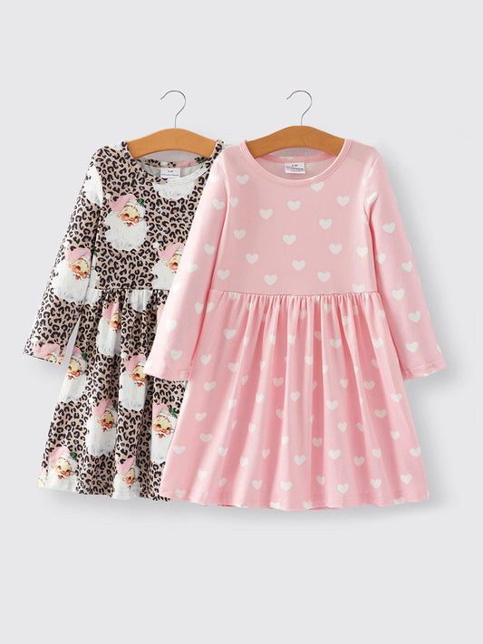 Rylee Faith Designs - Girls dress Of 2 Pcs In One Package Christmas Santa Print Dress