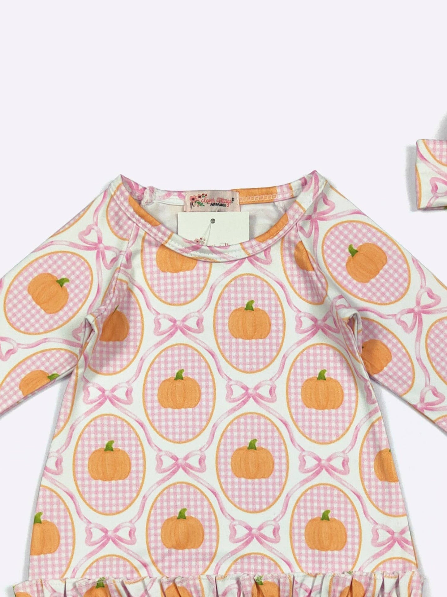 Clover Cottage - Pink Gingham Pumpkin Baby Gown