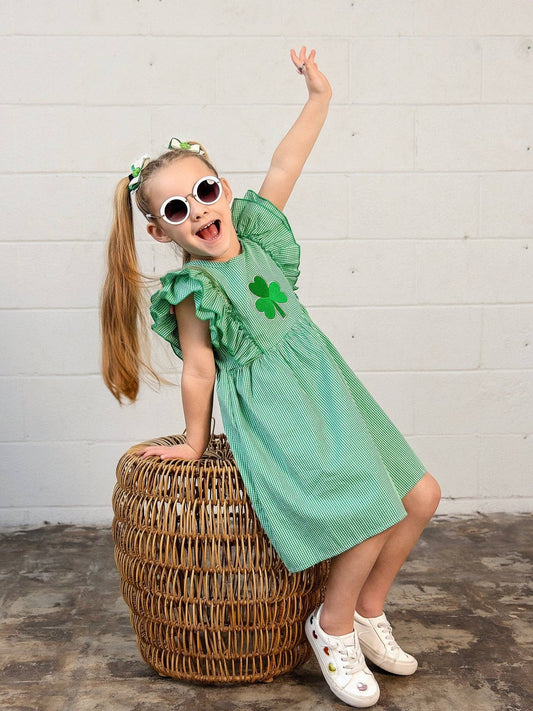 Embroidered Clover Green Gingham Dress