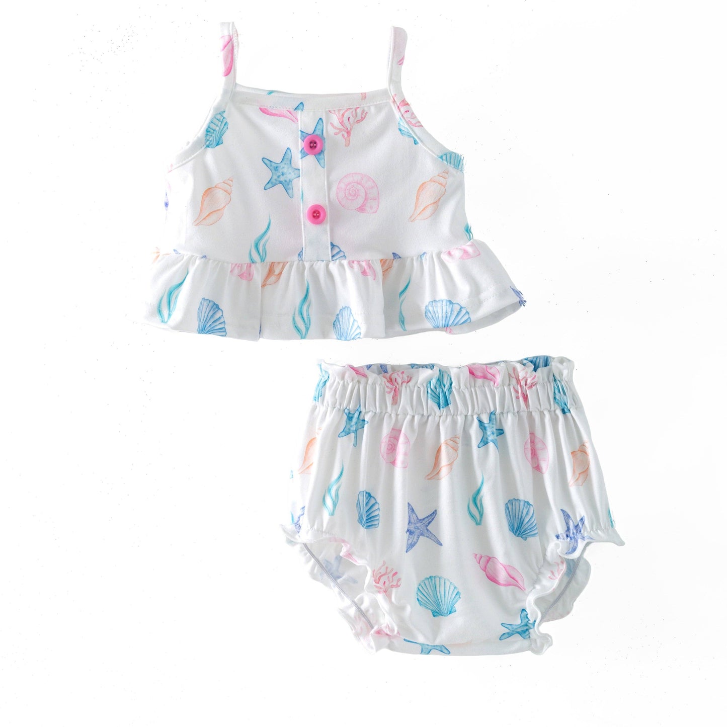 Coastal Seashell Baby Two-Piece Set | Infant Ocean Print Tank & Bloomer Set