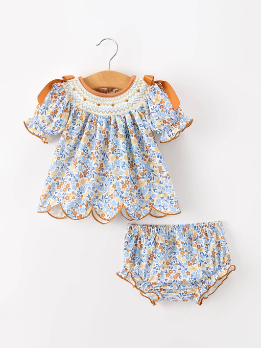Rylee Faith Designs - Fall Floral Smocked Girls Bloomer Set