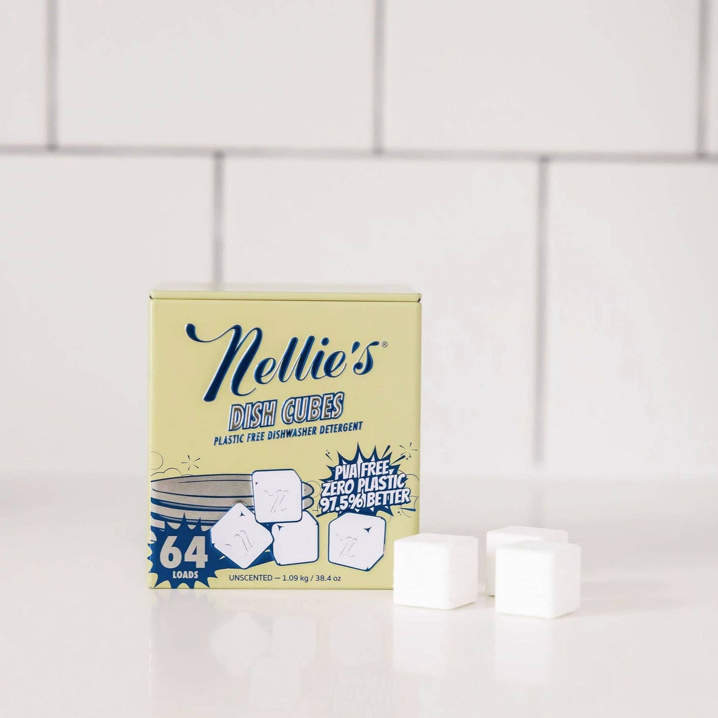 Nellie's Clean - Dish Cubes  - Plastic-Free Dishwasher Tablets - 64 Load Tin