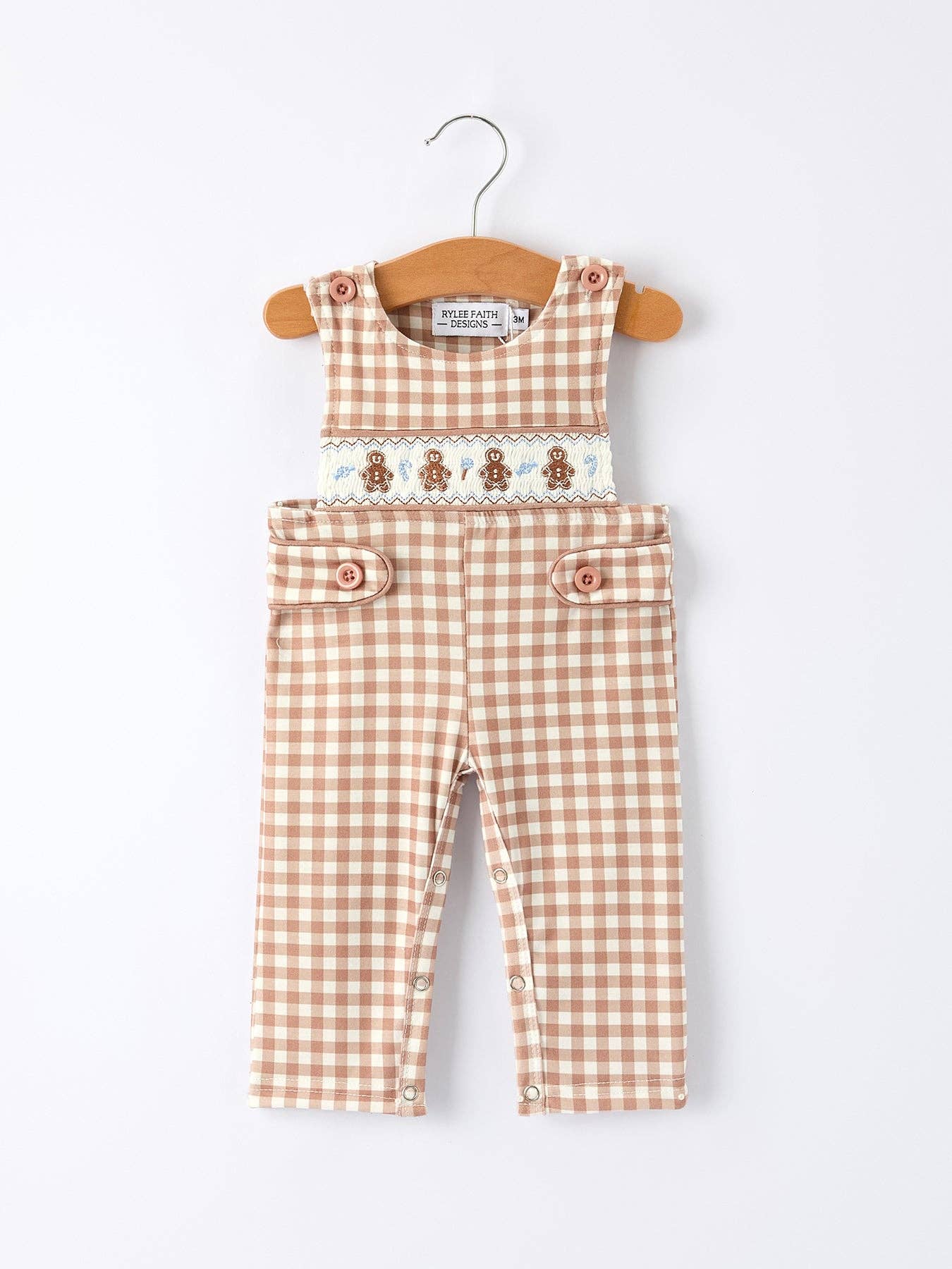Christmas Vintage-Style Plaid Embroidered Gingerbread and Bows Boy Romper
