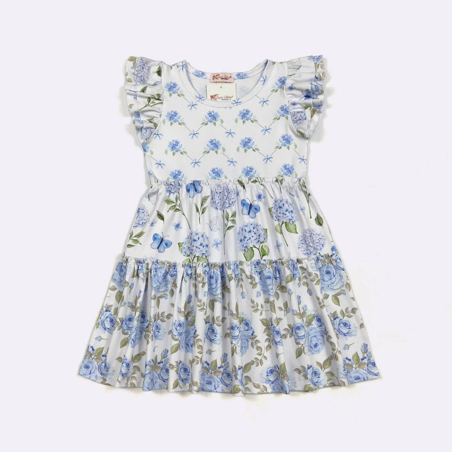 Blue Hydrangea Tier Girls Dress