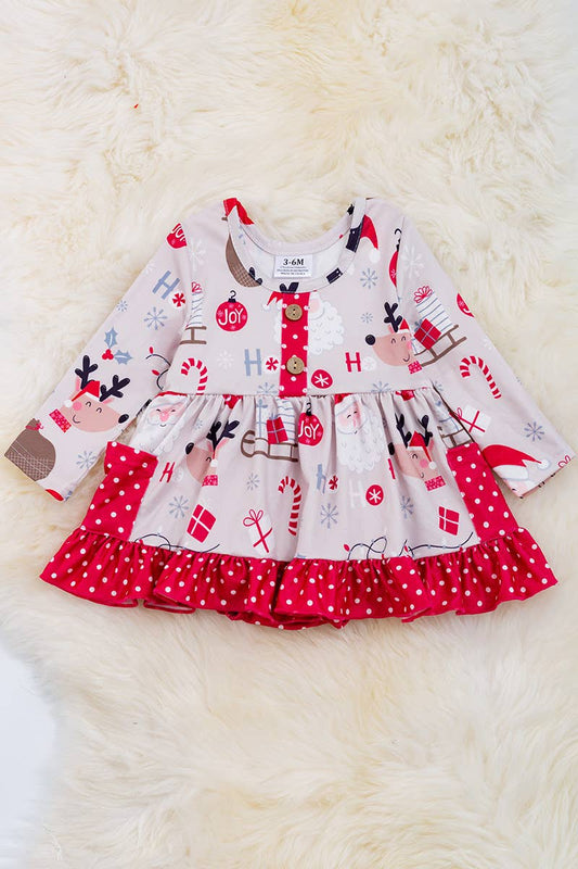 JOY" REINDEER PRINTED BABY ONESIE/DRESS